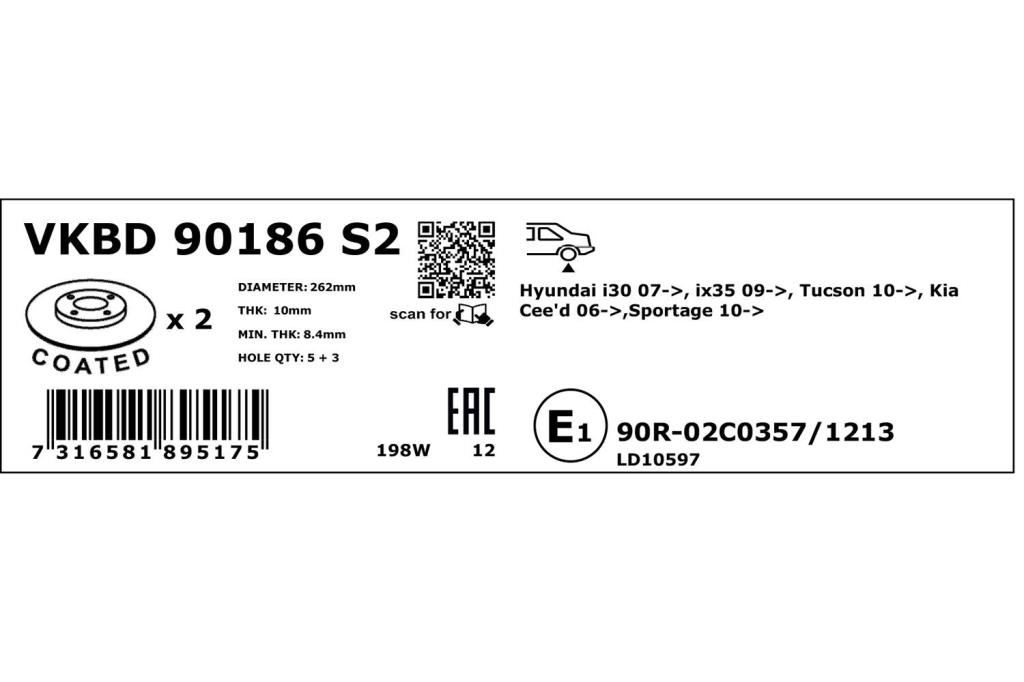 Disques de frein SKF ref. VKBD 90186 S2